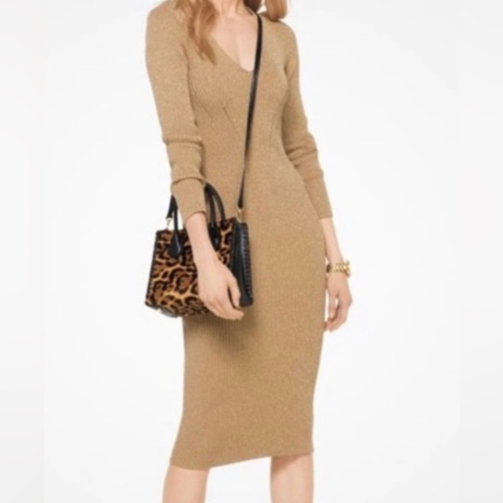 MICHAEL by Michael Kors Elegant Shimmering Gold Sweater Dress